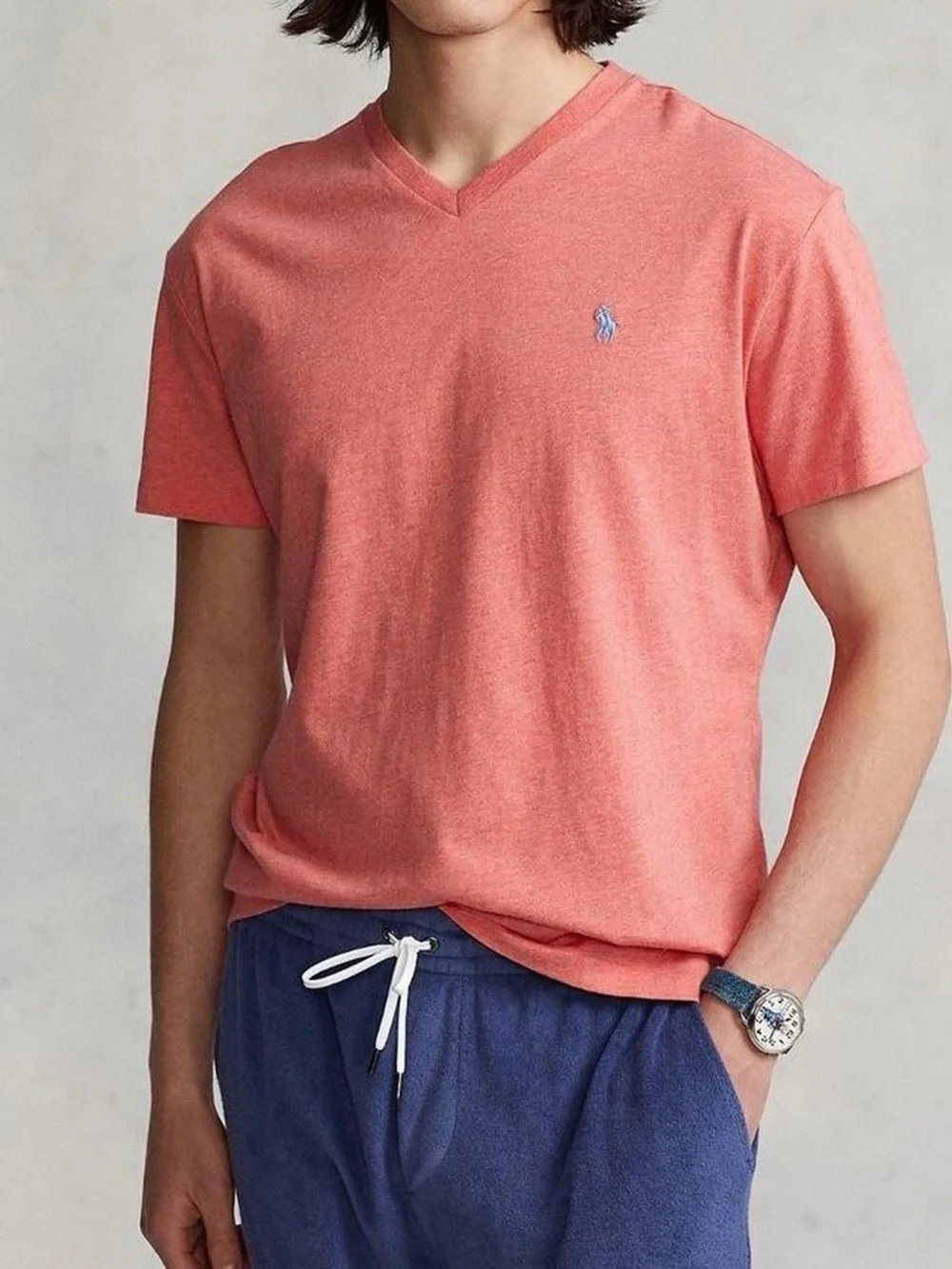 Polo Ralph Lauren XXL Classic Fit Jersey V-Neck T-Shirt Peach Pink Heather
